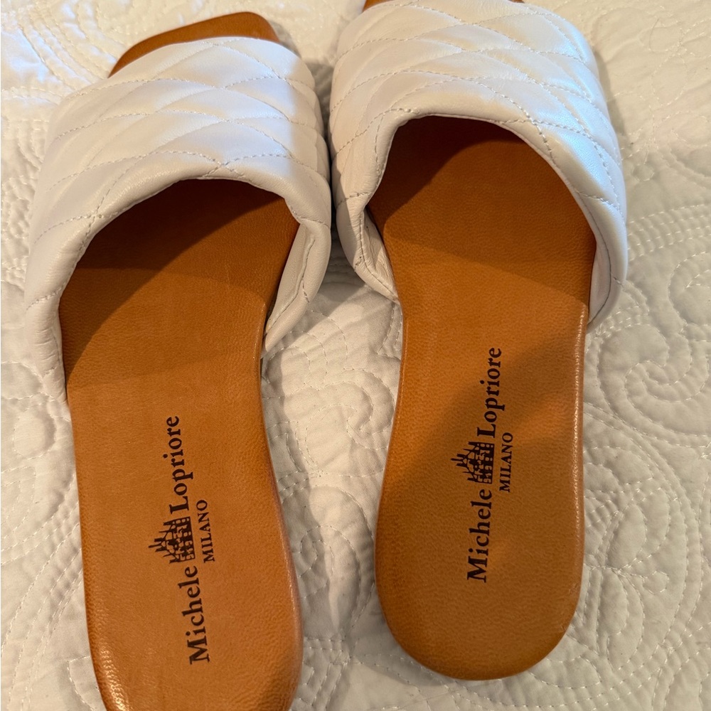 Michele Lopriore White Quilted Slide Sandals